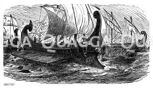 Griechische Schiffe in der Schlacht bei Salamis Zeichnung/Illustration