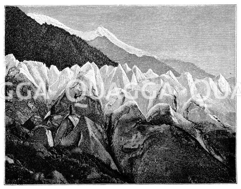 Eispyramiden des Bossongletschers am Nordabhang des Montblanc Zeichnung/Illustration