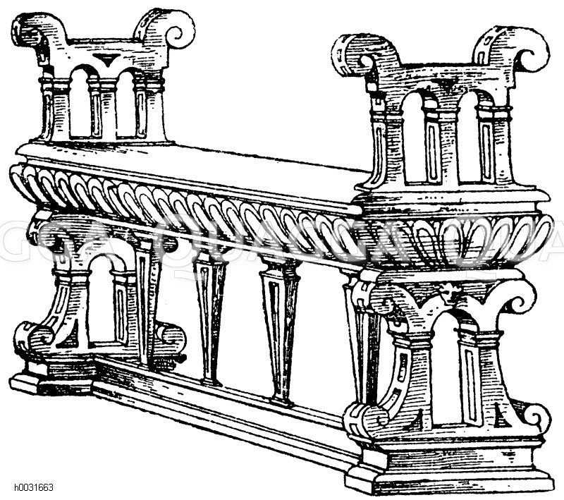 Bank mit Seitenlehnen nach Ducerceau. Französische Renaissance. [Digital]