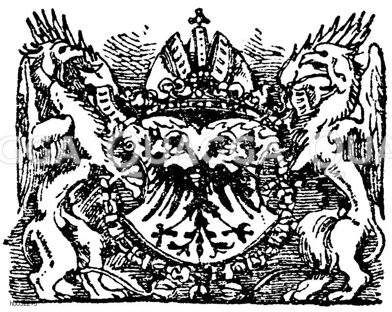 Wappen des Kaisers Maximilian mit Greifen als Schildhalter. Nach Hans Burgkmair. (Formenschatz) [Digital]