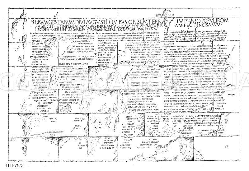 Am Augustustempel zu Ancyra (heutiges Ankara) aufgerichtetes Exemplar des von Augustus selbst veröffentlichten Rechenschaftsbericht über seine Taten [Digital]