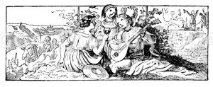 Frauen trinken und musizieren Zeichnung/Illustration