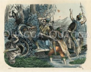 Indianer bei der Jagd auf Schlangen Zeichnung/Illustration