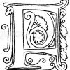 Gotische Unzialschrift: Buchstab P. Initial aus dem Jahr 1480. Rouen. Zeichnung/Illustration