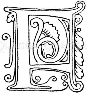 Gotische Unzialschrift: Buchstab P. Initial aus dem Jahr 1480. Rouen. Zeichnung/Illustration