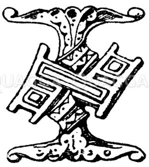 Gotische Unzialschrift: Buchstabe I. Buchstabe vom Chorgestühl in der St. Georgen-Kapelle zu Windsor. Ende des 15. Jahrhunderts. (Shaw) Zeichnung/Illustration