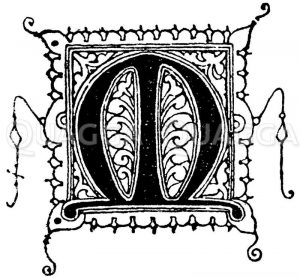 Gotische Unzialschrift: Buchstabe M. Initial aus dem 14. Jahrhundert. 1330. Zeichnung/Illustration