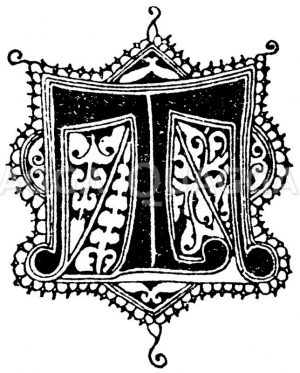 Gotische Unzialschrift: Buchstabe T. Initial aus dem 14. Jahrhundert. 1330. Zeichnung/Illustration