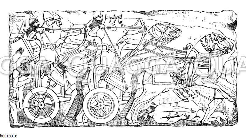 Assyrische Krieger zu Wagen