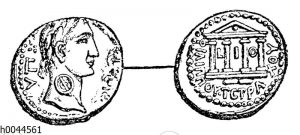 Kupfermünze des Tetrachen Philippus mit dem Porträt des Kaisers Tiberius