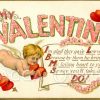 Valentinskarte: Engel fliegt mit Herz in der Hand