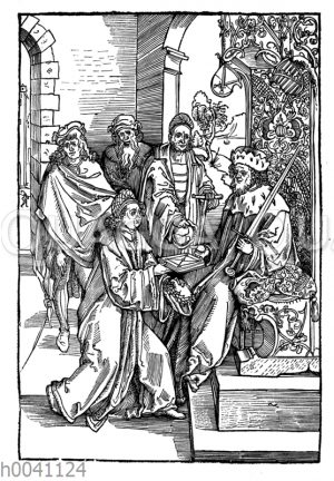 Konrad Celtes überreicht Kaiser Friedrich III. seine Werke