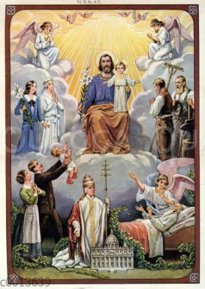 Jesus inmitten von Engeln und betenden Menschen