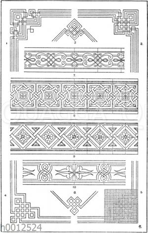 Flechtbänder: 1.-6. Eckbildungen flechtbandartiger Umrahmungen. französisch. (Raguenet)