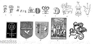 Fabrikzeichen verschiedener Zeiten und Gewerbe. Marken der Porzellanfabriken Frankenthal (a b c)