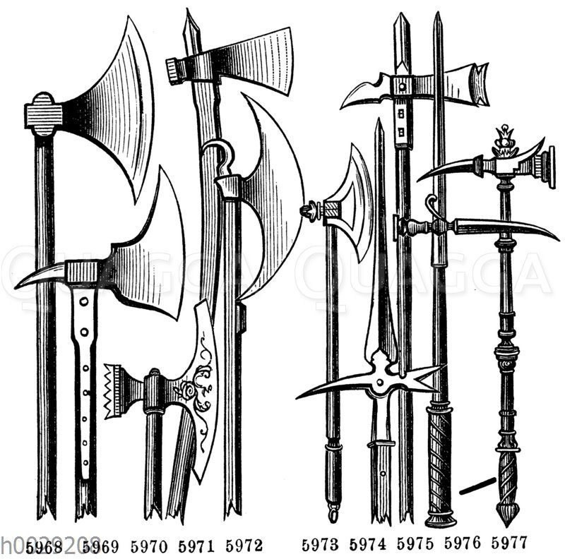 Nr. 5968-5973. Streitäxte: 5968 vom 11. Jahrhundert. 5969 deutsch