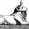 Liegender Sphinx mit Widderkopf. Ägyptisch. (Raguenet)