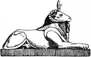 Liegender Sphinx mit Widderkopf. Ägyptisch. (Raguenet)
