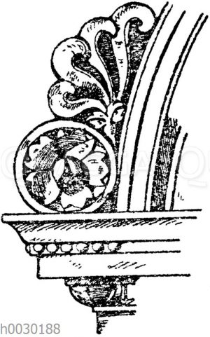 Stirnziegel: Akroterie und Eckakroterie von einem Brunnen in der Certosa bei Florenz. Ital. Renaissance.