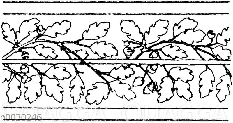 Blattbänder und Rankenbänder: Eichenbordüre. Parkettbodenfriese von Tasson und Washer in Brüssel. (Gewerbehalle).