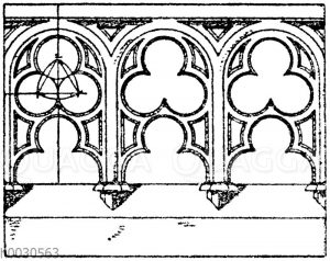Gotische Balustrade für Stein. Nach Viollet-le-Duc. (Raguenet). 19. Jahrhundert.