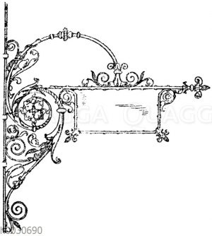 Schmiedeiserner Wandarm mit Aushängeschild. Architekt Crecelius