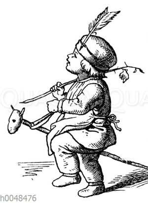 Kind spielt Indianer mit Steckenpferd